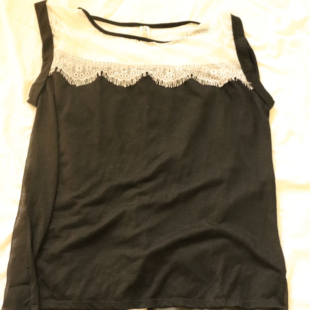 Black Maternity Top with White Lace Detail